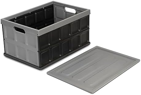 Glad Collapsible Storage Bin with Lid - 48L Foldable Plastic Box for Garage, Car Trunk, and Organization - Stackable Lidded Container with Handles, Grey - Image 7