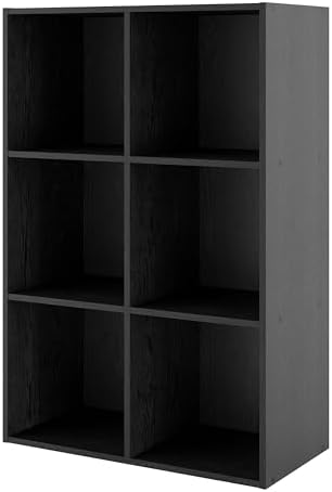 Homes: Inside + Out Apexa 6-Cube Storage Organizer Shelves, Stackable Wood Bookcase Fits Cubby Bins for Organization, Dorm Teen Room Decor & Home Office, Black by HOMESInsideOut