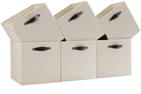 Cube Storage Bins | 9.5"x9.5"x9.8", Beige, 6 Pack by FABINADO
