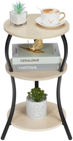 Vintage Small Round Side Table,3-Tier Slim Waist End Table for Small Spaces by YEAKOO