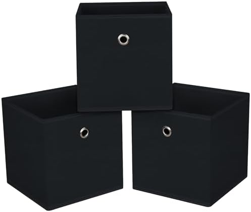 13x13x13 storage cube bins,collapsible fabric storage cubes Decorative storage basket,13 inch Record cube storage box for shelves,clothing,shelf,drawer,bathroom organizer,Set of 3 (Black) by NieEnjoy