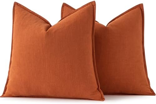 MIULEE Decorative Linen Pillow Covers 20x20 Inch Burnt Orange - Image 6