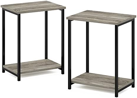 Furinno Simplistic 2-Tier Metal Frame Side Table, Set of 2, French Oak - Image 5