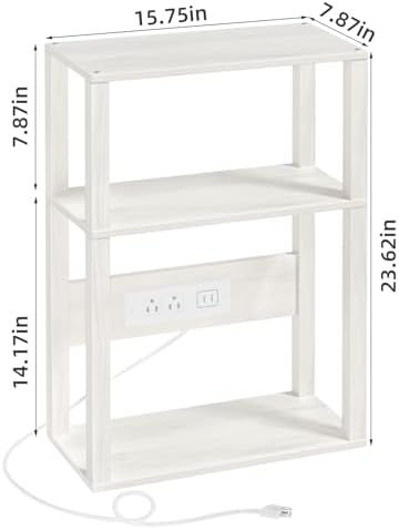 YUFAM 3-Tier Narrow Bedside Table with Charging Station, Skinny Nightstand - Image 3