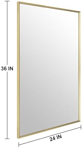Bathroom Mirror for Wall, 36x24 Inch Framed Vanity Mirror Brushed Gold - Image 5