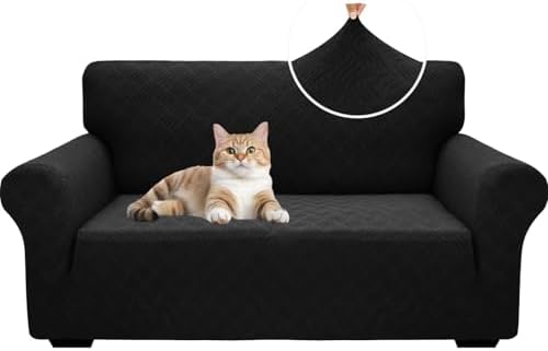YEMYHOM Couch Cover Latest Jacquard Design High Stretch Sofa Covers for 2 Cushion Couch, Pet Dog Cat Proof Loveseat Slipcover Non Slip Magic Elastic Furniture Protector (Medium, Leaf Patten Black) by YEMYHOM