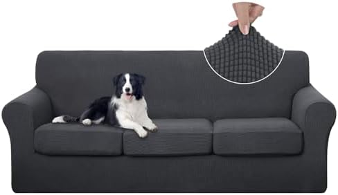 U-NICE HOME 4 Pieces Stretch Couch Cover Sofa Slipcover, Dark Grey by U-NICEHOME