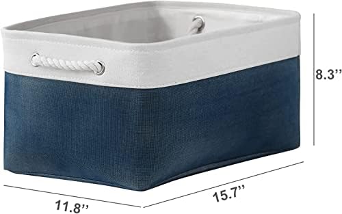 TheWarmHome Collapsible Storage Bin for Shelves - Large 3 Pack 16x12x8 inch Storage Basket for Organizing with Handles, Canves Storage Box for Organizer Toy Closet Cloth Gift (White & Jean Blue) - Image 4