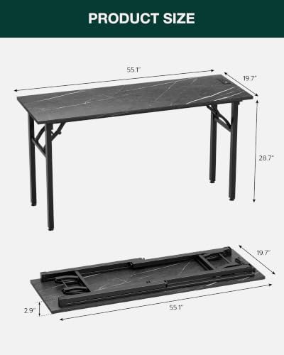 Frylr Small Folding Computer Desk – 55.1 Inch Portable Table for Craft and Study, Lightweight Desk for Small Spaces, Foldable Laptop Table Built-in AC/USB Outlets for Convenience, Marble Greige - Image 2
