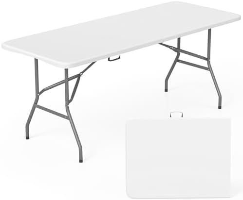 FDW | 6FT Folding Table | White | Portable Plastic Table by FDW