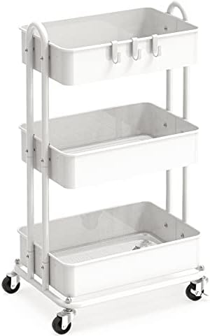 Simple Houseware 3-Tier Heavy Duty Metal Utility Rolling Cart, White by SimpleHouseware