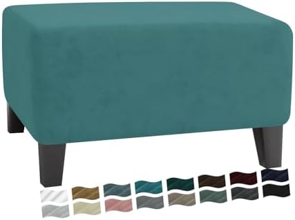 MAXIJIN Velvet Ottoman Slipcover Stretch Square Rectangle Footstool Slipcover Folding Storage Ottoman Covers for Living Room with Elastic Bottom (Ottoman Large, Peacock Blue) by MAXIJIN