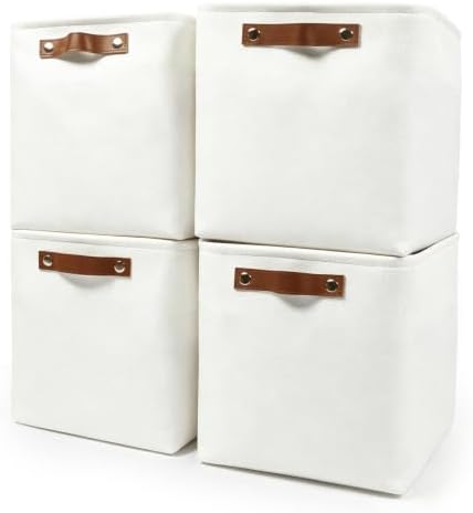 Bagnizer Collapsible Fabric Storage Cubes 11x11 Cube Storage Bins, 4 Pack Closet Baskets Box with Handles for Organizing, Shelf, Toys, Clothes, Home, Office, Nursery (White) by Bagnizer