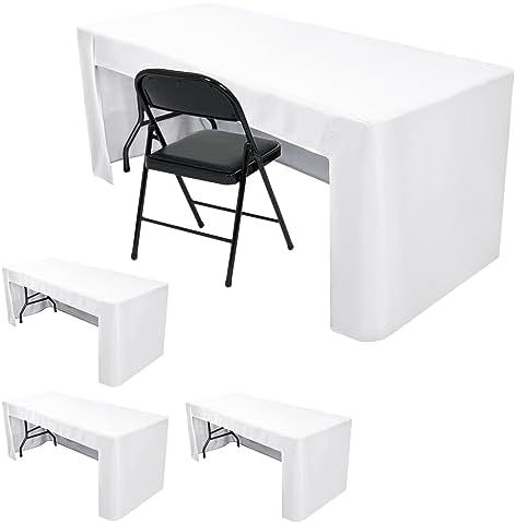 Nasitos 4 Pack White Fitted Table Covers for 8 Foot Tables-Open Back Tablecloth Washable Fabric Table Cloth for Parties, Wedding, Banquet, Jewelry Shows, Craft Fair, Trade Show by Nasitoshomedecor