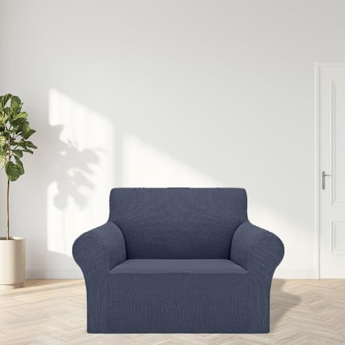 Cupuamon 2026 New Stretch Chair Sofa Slipcovers Couch Cover for 1 Seater Furniture Protector Sofa Covers with Elastic Bottom Jacquard Fabric Small Checks for Pets, Kids - Charcoal - Image 3