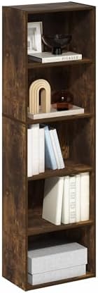 Furinno LUDER Book Shelf, 5-Tier Bookshelf, Bookcase with Open Shelves, 9.4 x 15.8 x 52, Easy Assembly, for Living Room, Bedroom, Home Office, Amber Pine by Furinno-FitsYourSpaceFitsYourBudget