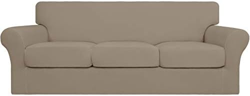 Easy-Going 4 Pieces Stretch Soft Couch Cover for Dogs - Washable Sofa Slipcover for 3 Separate Cushion Couch - Elastic Furniture Protector for Pets, Kids(Sofa, Natural, Large) by Easy-Going