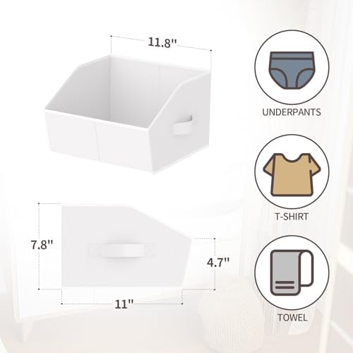 Homsorout Storage Bins for Shelves - Small Trapezoid Closet Shelf Organizer, Fabric Organization Bins with Handles, Storage Baskets for Clothes, Towel, Purse, 4 Pack, White - Image 2