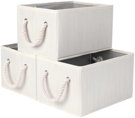 StorageWorks Fabric Storage Bins with Rope Handles, Beige, Small, 3-Pack by StorageWorks