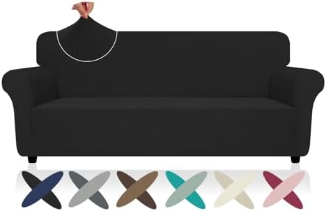 ZNSAYOTX Super Stretch Sofa Cover (72"-92"), New Striped Sofa Covers Fitted Slipcovers with Elastic Bottom, Dog Cat Pets Proof Spandex Washable Fabric Comfortable & Durable (Black, Sofa) by ZNSAYOTX