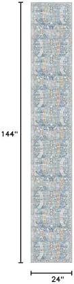 Madane Washable Runner Rugs 2x12 Long for Hallway Kitchen Soft, Blue/Gold - Image 2