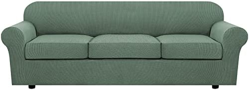 H.VERSAILTEX 4 Piece Stretch Sofa Covers for 3 Cushion Couch Covers for Living Room Furniture Slipcovers (Base Cover Plus 3 Seat Cushion Covers) Upgraded Thicker Jacquard Fabric (XL Sofa, Loden Frost) by HVERSAILTEX