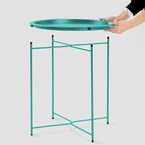 Garden 4 you End Table Metal Side Table Green Round Folding Tray Cyan Sofa Small Accent Fold-able Table, Round End Table Tray, Next to Sofa Table, Snack Table for Living Room and Bed Room - Image 6