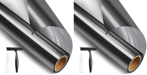 STATINT Privacy Window Film One Way Mirror Glass Tint Heat Control Sun UV Blocking Sliding Door Tinting Reflective Static Cling for Home, Black-Silver, 17.5 Inch X 6.5 Feet (Pack of 2) by STATINTWINDOWFILMS