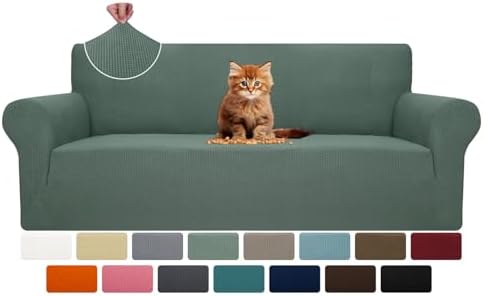 MAXIJIN Super Stretch Couch Cover for 3 Cushion Couch, 1-Piece Universal Sofa Covers Living Room Jacquard Spandex Furniture Protector Dogs Pet Friendly Fitted (Large, Pea Green) by MAXIJIN