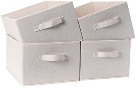 Clothings Collapsible Storage Bins, Foldable Organizers and Storage Baskets Cube Storage Bin for Bedroom Living Room (4 Pack) (Flaxen, 15.4x11.4x7.9inch) by BOMKEE
