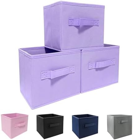 EBIGIC Purple Storage Bins [3 Pack] 9.0"x7.5"x7.5",Mini Storage Box Fabirc Foldable Closet Toy Organizer Collapsible Cloth by EBIGIC