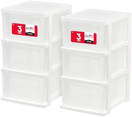 IRIS USA 3-Drawer Slim Narrow Storage Organizer, 2-Pack, White/Clear by IRISUSA