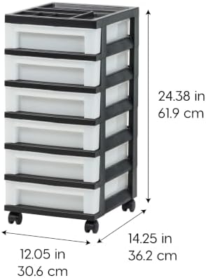 IRIS USA 6-Drawer Rolling Storage Cart with Organizer Top, Black/Pearl - Image 3