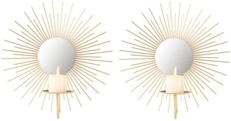 AIM & GGKK Wall Candle Sconce Holder,Set of 2 Mirror Wall Mounted Metal Candle Holder for Home,Living Room, Dining Room,Rustic Farmhouse Boho Decorations - Image 4