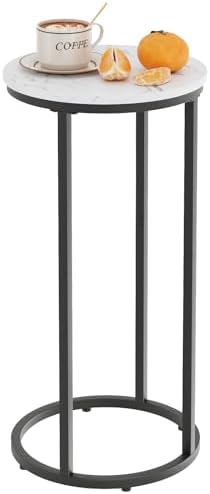 C Shaped end Table,Wood Round Side Table for Couch,Small Sofa Table with Metal Frame for Bedroom,Living Room,Bedside,Black Color(11.81" D x 11.81" W x 23.62" H) by Katrawu