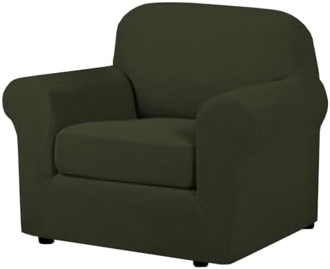 H.VERSAILTEX 2 Piece Couch Cover Stretch Stylish Chair Cover Furniture Cover/Protector Featuring Jacquard Textured Twill Fabric, High Spandex Slipcover Machine Washable (Chair, Olive) by HVERSAILTEX