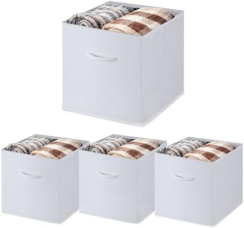 WUIKE 13 x 13 x 13 Storage Cubes, White, Faux Leather Front, 4-Pack by WUIKE