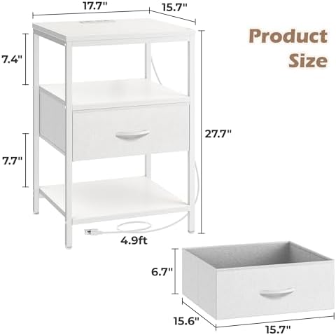 SUPERJARE Nightstand with Charging Station, USB-C Port, Bedside Table - Image 3