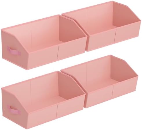 Homsorout Storage Bins for Shelves - Large Trapezoid Closet Shelf Organizer, Fabric Organization Bins with Handles, Storage Baskets for Clothes, Towel, Purse, 4 Pack, Pink by Homsorout