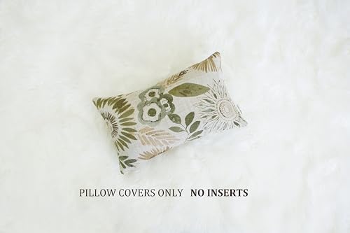 Mika Home Pack of 2 Decorative Oblong Rectangular Throw Pillow Cover Cushion Cases for Chair,Sunflower Pattern,12x20 Inches, Green Cream - Image 3