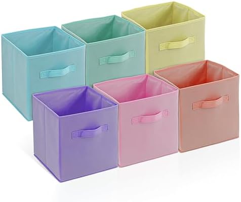 4E's Novelty 6 Pack 11 Inch Pastel Color Storage Foldable Cube Bins, Colorful Boho Storage Baskets For Nursery, Kids Room, Fabric Baskets For Toys, Clothes, Classroom Organization and Storage by 4EsNovelty