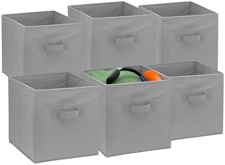Handy Laundry Foldable Cube Storage Bins - 6 Pack - Decorative Fabric Storage Cubes are Collapsible & Great Organizer for Shelf, Closet or Underbed. Convenient for Clothes or Kids Toy Storage (Grey) by Handy+Laundry