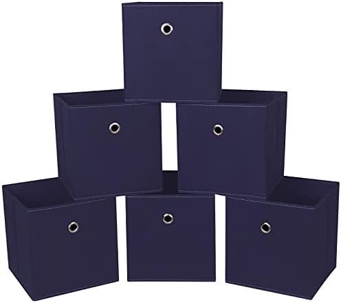 Foldable Storage Cubes Bins ,11 Inch Cloth Storage Cube Fabric Storage Box Cubes Organizer Baskets with Handles for Home Organizer Set of 6 (Navy Blue) by NieEnjoy