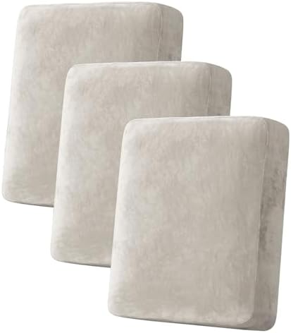 H.VERSAILTEX Velvet Stretch Couch Cushion Cover Plush Cushion Slipcover for Chair Loveseat Sofa Cushion Furniture Protector Seat Cushion Sofa Cover (3 Piece Sofa Cushion Covers, Oatmeal) by HVERSAILTEX
