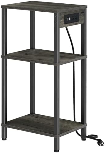 Tall Side Table with Charging Station, 30 Inch Tall End Tables Living Room by Cresohom