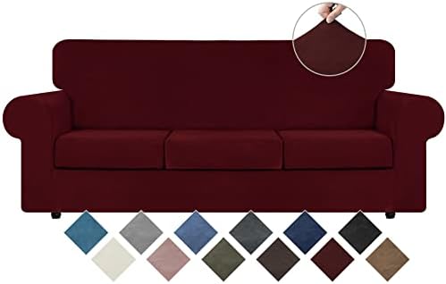 WEERRW 4 Pieces Couch Cover for Sofa Velvet Sofa Covers Washable, Burgundy by WEERRW
