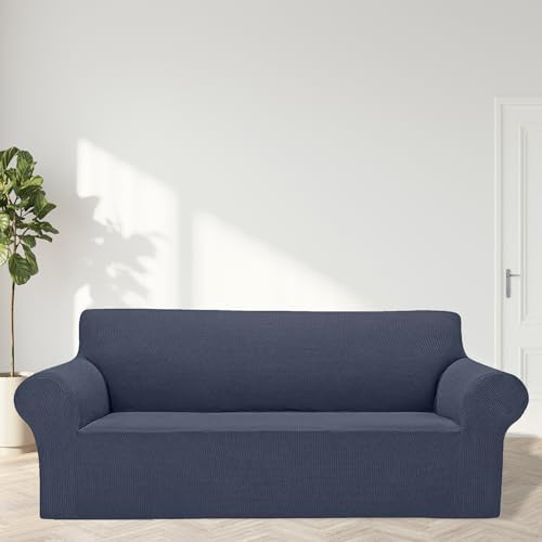 Cupuamon 2026 New Stretch Oversized Sofa Slipcovers Couch Sofa Cover for 4 Seater Furniture Protector Covers with Elastic Bottom Jacquard Fabric Small Checks for Pets, Kids - Charcoal - Image 3