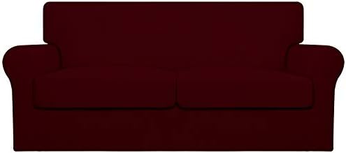 Easy-Going Oversized 3 Pieces Stretch Fleece Soft Loveseat Couch Cover for Pets - Washable Sofa Slipcover for 2 Separate Cushion Couch - Elastic Furniture Protector for Dogs, Kids Wine by Easy-Going
