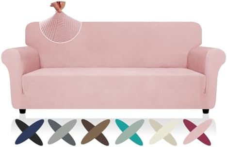 ZNSAYOTX Super Stretch Sofa Cover (72"-92"), New Striped Sofa Covers Fitted Slipcovers with Elastic Bottom, Dog Cat Pets Proof Spandex Washable Fabric Comfortable & Durable (Rose, Sofa) by ZNSAYOTX