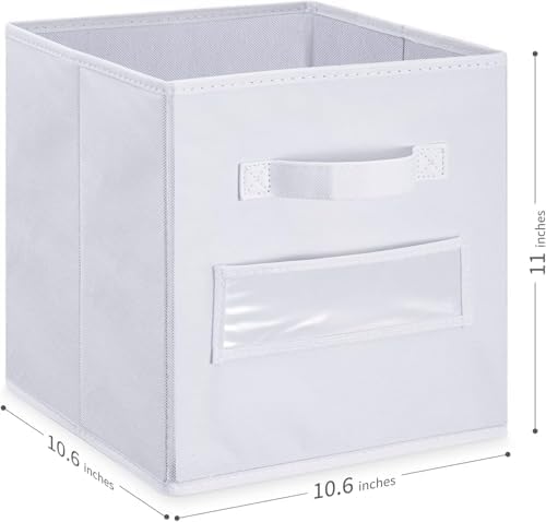 Fabric storage cubes (Set of 8) 11 Inch Cube Storage Bin, Cube storage with 8 Labels Window Cards & a Pen, Foldable cube Organizer bins,11x11 Storage bin, Cubby Organizer Boxes, White - Image 3